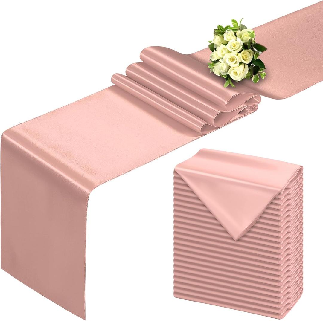 Rose Gold Table Runner 12x108 Inch - 24 Pack Satin Table Runners, Smooth Table Runner for Party Wedding Banquets Birthday
