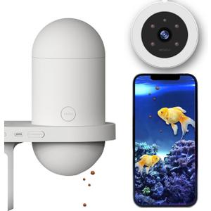 Smart Automatic Fish Feeder, APP Control Plan Automatic Fish Feedereeder for Aquarium, Visual Fish Feeder Automatic Dispenser, 2 Food Outlets 1 Sensor, 2K Camera