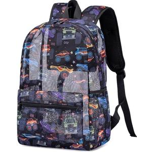 CAMTOP Mesh Backpack Kids Boys Girls Bookbag See Through Preschool Backpacks Casual Daypack for School Beach Travel Sport (Black-Vehicle)