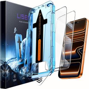 LISEN 2 Pack [Top 9H+ Hardness] Glass for iPhone 17 Pro Max/iPhone 16 Pro Max Screen Protector, Military Grade Shatterproof 8K HD Auto Dust-Elimination Bubble Free Tempered Glass with Ultra Fit Tray