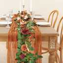 Ling's moment 5FT Terracotta Artificial Flower Garland Rose Eucalyptus Leaves Fall Floral Garland Burnt Orange Arch Flowers Vine for Wedding Party Backdrop Decor Mantel Table Centerpieces Decorations