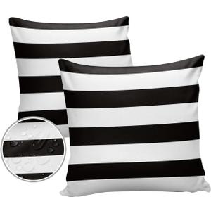 Outdoor Pillows 18x18 Waterproof Outdoor Pillow Covers, Black White Stripes Polyester Throw Pillow Covers Garden Cushion Decorative Case for Patio Couch Decoration Set of 2, Geometric
