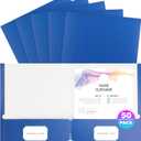 50 Pack Folders with Pockets, Pocket Folders Fit Letter Size Paper, with Business Card Slot, 2-Pocket Folder for School Office Home Business (Blue)