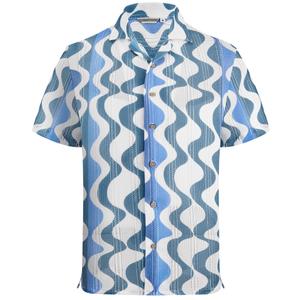 Mens Lace Shirt Short Sleeve Beach Button Down Shirt,Blue Wave,XL (Blue, XL)