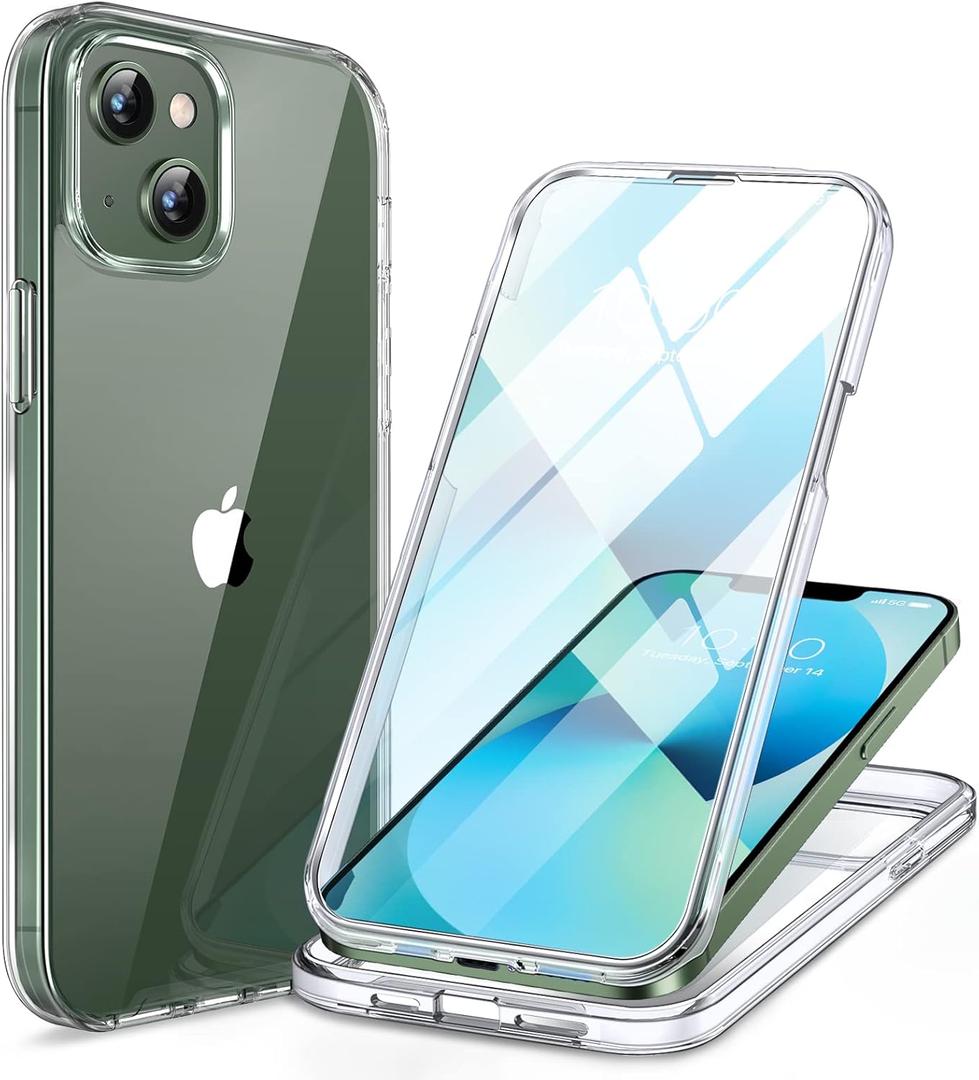 Miracase Compatible with iPhone 13 Clear Bumper Case | 6.1 inch, 2023 Upgrade, Full-Body Glass, Built-in 9H Tempered Glass Screen Protector