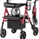 Bariatric Rollator Walker with Seat for Seniors, 500lb Capacity Aluminum Frame, Zero Wobble, 16lb Lightweight, 8" All Terrain Wheels, 10-Level Adjustable Handle/Seat, Cup Holder, Cane Clip