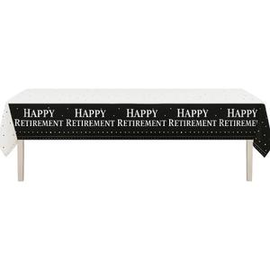 Oojami Happy Retirement Tablecloth 3 Pack  108 x 54 Inch Plastic Table Covers for Retirement Party Decorations, Large Disposable Tablecloths for Office, Home, Banquet, Indoor or Outdoor Use