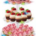 3 Tier Acrylic Cupcake Display Stand, Cake Stands, Round Acrylic Pastry Tower, Dessert Stand Cupcake holder Pastry serving platter Candy Bar Party Décor Wedding Birthday Holidays Christmas (3 Tier with String Lights)