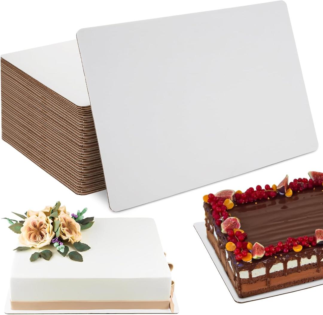 50 Pcs 14" x 10" Cake Boards Rectangle, White Cardboard Cake Base Boards, Sturdy Greaseproof Cake Plate for Desserts and Pastries