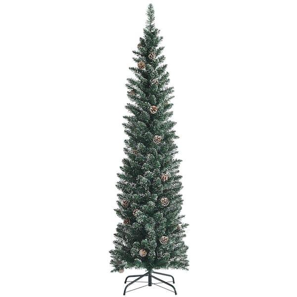 6 ft. Unlit Snowy PVC Slim Artificial Christmas Tree w/Pine Cones