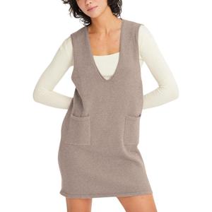 Womens Sweater Vest Dress V Neck Sleeveless Knit Pullover Pinafore Mini Dress with Pockets (X-Small, Mocha)