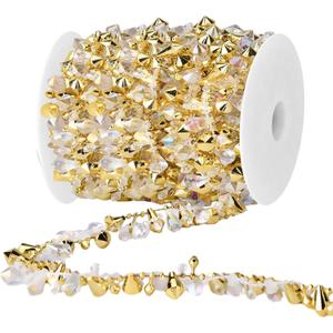 16 Feet Christmas Garland Christmas Tree Crystal Beads Garland Clear Iridescent Large Twinkle Ice Double Twist Christmas Tree Garland Perfect for Winter and Xmax Tree Decorations and Home Décor (Gold)