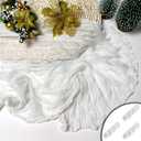 Booque Valley White Table Runner 3 Pack Cheesecloth 10ft Super Soft Boho Wrinkled Gauze Sheer Cloth for Baby Shower Baptism Birthday Party Wedding Christmas Centerpiece Table Decoration, 35x120 Inch