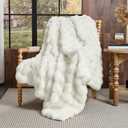 Lotus Karen King Size Faux Fur Blanket Cream White - Big Bubble Rabbit Fluff Throw for Bed Large Fluffy Fuzzy Cozy Thick Furry Plush Shaggy Blankets 108x90 Inches