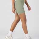 ODODOS Women's Crossover Yoga Shorts with Back Pocket, 6" Buttery Soft V High Waist Lounge Biker Shorts, Lime Stone, Medium