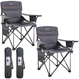OUTSIDER Oversized Folding Camping Chair 400LBS Capacity, Portable Outdoor Lawn Chairs with Ergonomic Lumbar Support, Cooler Bag, Cup Holder, Pockets, Headrest for Beach, Lawn, Hiking (Style-1, 2)