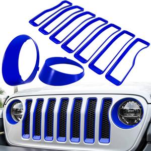 Front Grille Mesh Inserts & Headlight Cover for Jeep Wrangler JL JLU Sport & Sport S Only 20182023 Exterior Accessories Clipin Grille Guard Cover Headlight Bezels Trim Ring (Blue 9PCS)