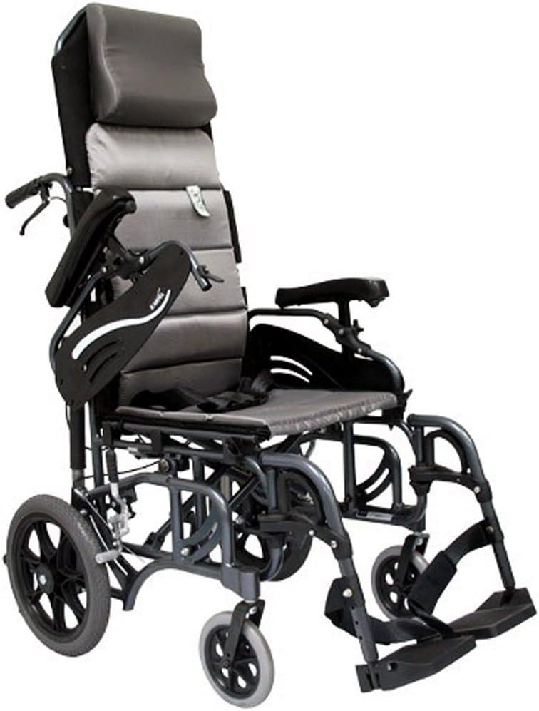 Karman Healthcare VIP-515-TP-18 Foldable Tilt in Space Space Reclining Transport Wheelchair, Diamond Black, 14" Rear Wheels and 18" Seat Width