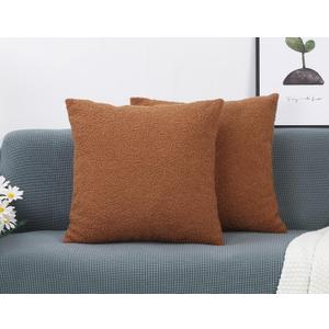 TangDepot Pack of 2 Luxury Faux Shearling Fluffy Throw Pillow Covers, Square Pillow Covers, Indoor/Outdoor Pillowcases - (18"x18" 2 Pieces, A16 Light Brown)