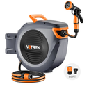 Retractable Garden Hose Reel Outside [1/2 inch ×100 FT], VOTREK Automatic Rewind Wall Mounted Hose Reel [Heavy Duty] with Any Length Lock, 180° Swivel Bracket, 9 Modes Nozzle for Watering Cleaning
