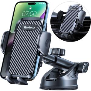 3-in-1 Phone Mount for Car [2025 Most Stable and Flexible Suction Cup] Vent Dashboard Windshield Cell Phone Holder Car Fit for iPhone, Samsung, All Phone (Black)