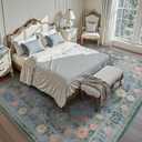 AMOAMI Vintage Floral 5x7 Area Rugs for Living Room Rug, Machine Washable Rug Non Slip Large Area Rug for Bedroom Indoor Low Pile Carpet Ultra Soft Boho Rugs for Dining Room Playroom Office, Green
