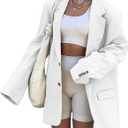 Grlasen Women Casual Elegant Long Sleeve Oversized Lapel Blazers Open Front Solid Work Office Jacket Blazer (Large, White)