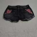 SOLY HUX Women's Y2k Butterfly Embroidery Distressed Jean Shorts Vintage Low Rise Mini Denim Shorts (Large)