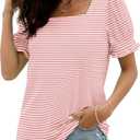 WIHOLL Tops for Women Summer Casual Ruffle Trim Sleeve Square Neck T Shirts (L)
