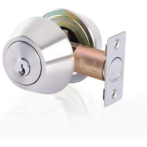 Double keyed Deadbolt Lock - Keyed on Both Sides, 2-Way Adjustable Cylinder Deadbolt (Privacy/Passage), Satin Stainless Steel (Silver, Single Cylinder) (Silver, Double Side)