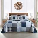 Yvooxny King Quilt Set Bedspread Reversible Plaid Grid Quilted Bedspread 3-Piece Real Patchwork Quilt Bedding Set with Pillowcases for All Seasons, King Size, 108 * 96 Inches