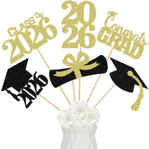 9 x 24Pcs 2026 Graduation Centerpieces Sticks Gold, Class of 2026 Graduation Party Centerpieces Sticks for Tables 2026 Gold 2026 Graduation Table Centerpieces Decorations