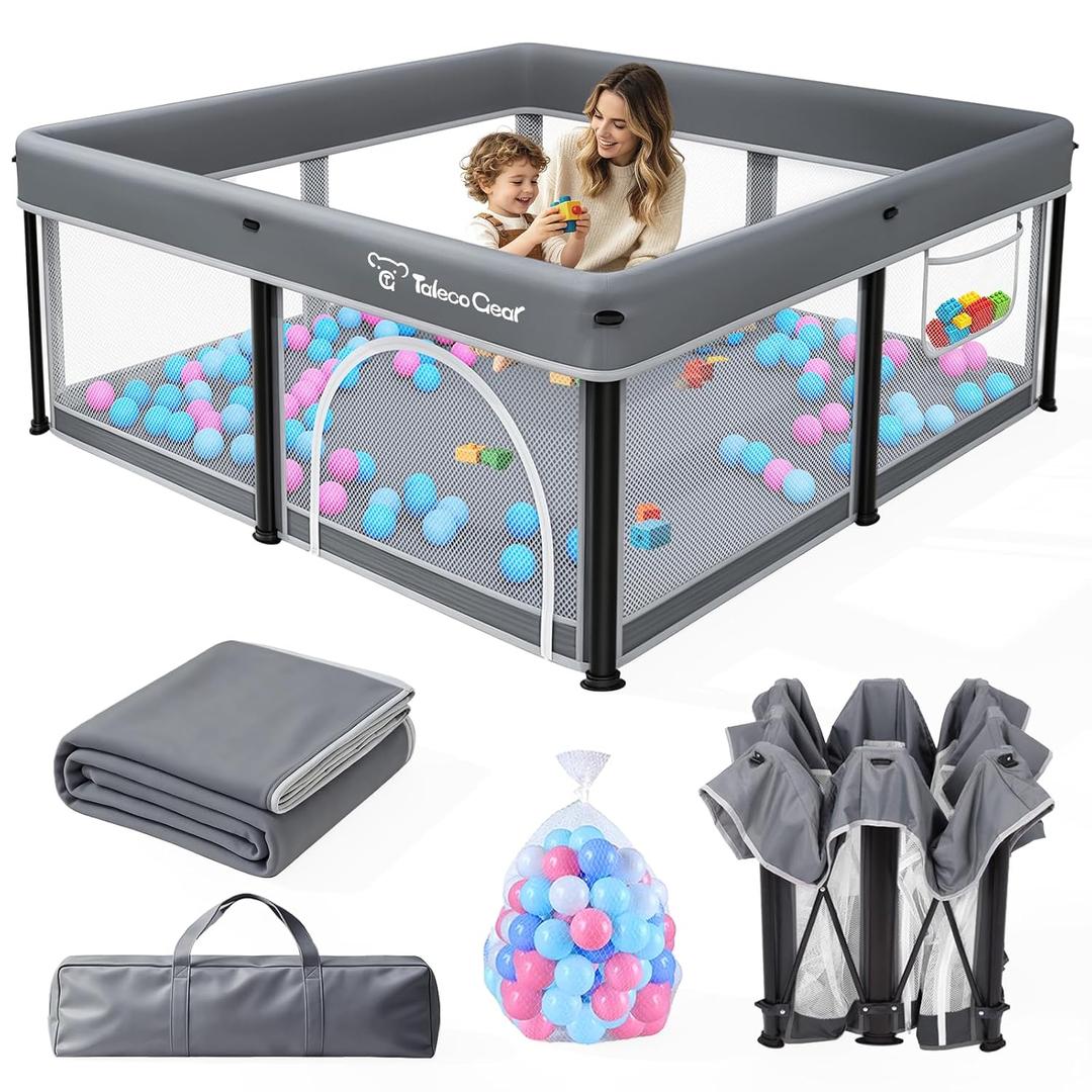 TOBEVSIDR Foldable Baby Playpen with Mat, 50"x50" Collapsible Play Pen for Babies and Toddlers, Indoor & Outdoor Kids Safety Play Pen, Portable Play Yard, Foldable Baby Playpen with 50 Ocean Balls