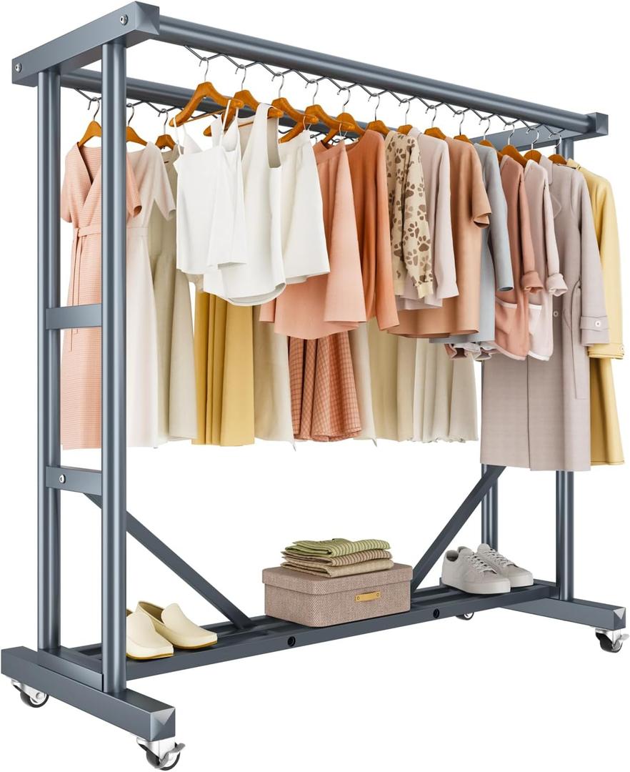 Stainless Steel Rolling Clothes Rack, 55 Inch Large Size, 700 LBS Capacity
