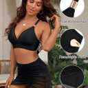 Blooming Jelly Womens High Waisted Bikini Sets Two Piece Tummy Control Swimsuits 2026 Mesh Swim Skirt Bathing Suit (Black, L)