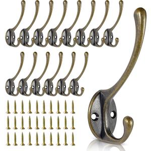 Wall Hooks for Hanging, 15-Pack Heavy Duty Metal Coat Hooks, for Living Room, Bathroom, Kitchen, Bedroom for Towel, Hat, Key, Closet, Bag (Bronze)