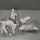 AceOrbit Set of 2 Silver Sisal Winter Reindeer Decor 14.5 Inch Glitter Winter Deer Figurines with Plush Scarf Woodland Animals Xmas Decorations Indoor Xmas Table Centerpiece Mantel Shelf Decor