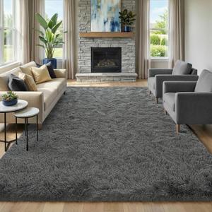 Large Smoky Grey Fluffy 9x11 Area Rugs for Living Room Clearance