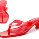 Women Kitten Heeled Sandals Waterproof Thong Flip Flops Memory Foam Comfort Insole Summer Quick Dry Casual Pool Beach Shoes (Red, M), Size 8