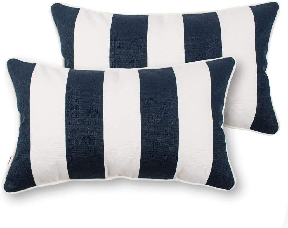 Decorative Pillow Case Lumbar Pillow Case Rectangular Polyester Stripe Navy White, 19x10 inches