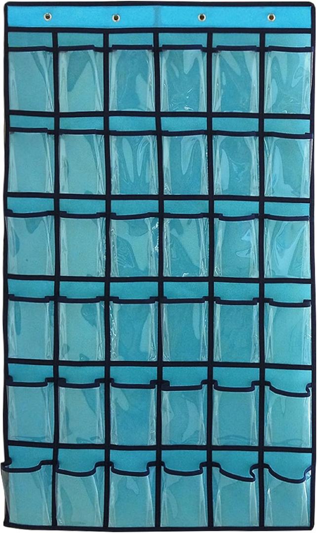 NIMES Hanging Closet Underwear Sock Jewelry Storage Over The Door Classroom Cell Phone Calculator Organizer 36 Clear Pockets (Blue)