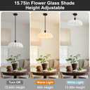 15.74in Milk Glass Pendant Lights, Large Floral Semi-Flush Mounted Ceiling Light, Black Mid Century Modern Chandelier Vintage Hanging Lamp for Kitchen Island Dining Room Entryway, 1 Pack