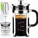 YMMIND French Press Coffee Maker 304 Stainless Steel Coffee Press,with 4 Filters System, Heat Resistant Thickness Borosilicate French Press Glass, BPA-Free Brewed Tea Pot Coffee Plunger(Copper 12oz)