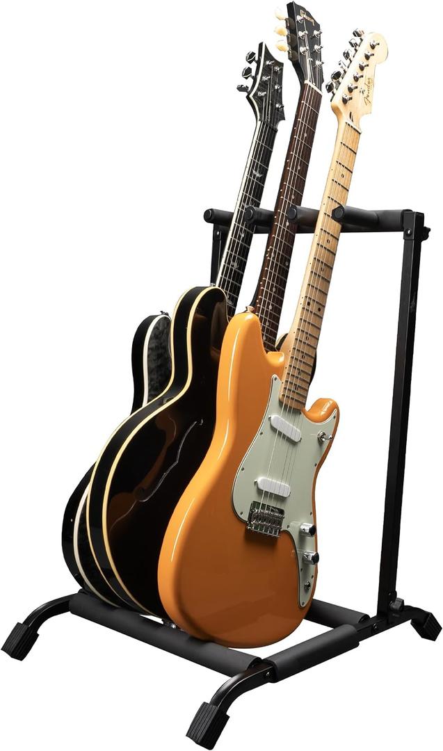 Gator Rok-It Collapsible Folding Guitar Rack Stand for 3 Guitars Fits Acoustic, Electric, or Bass Guitars Portable, Durable, Space-Saving Storage (RI-GTR-RACK3)