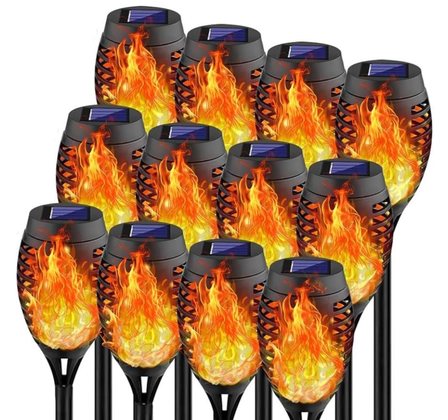 Swingers Solar Lights Outdoor,Solar Torch Lights with Flickering Flame,Waterproof Outdoor Garden Lights for Outside Patio Pathway Yard Decorations(12, Yellow)