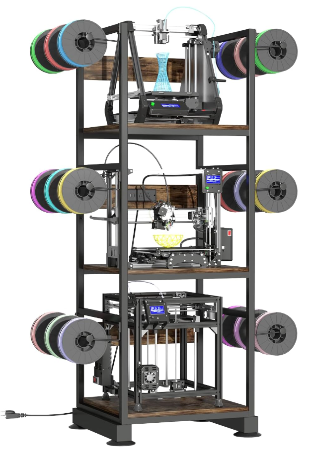 3-Tier 3D Printer Stand, Rack with Filament Storage, Retro Brown