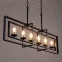 Wellmet Black Gold Modern Chandelier, Rectangle Industrial Pendant Light, 6-Light Farmhouse Rustic Chandelier for Dining Room, Kitchen Island, Living Room, Foyer, Hallway