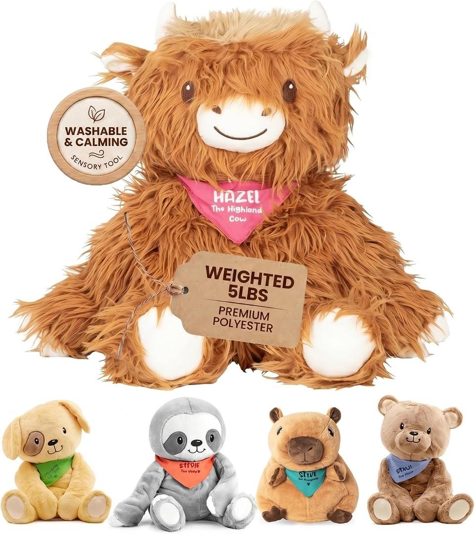 Lilly's Love Weighted Stuffed Animals for Adults & Kids 5lb Highland Cow Plush for Anxiety, ADHD & Sensory | Machine Washable Weighted Stuffed Animal w/Removable Insert | Hazel The Highland Cow