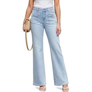 Wide Leg Jeans Woman, High Waisted Jeans for Women Trendy Stretchy Baggy Denim Pants with Pocket, Size 8