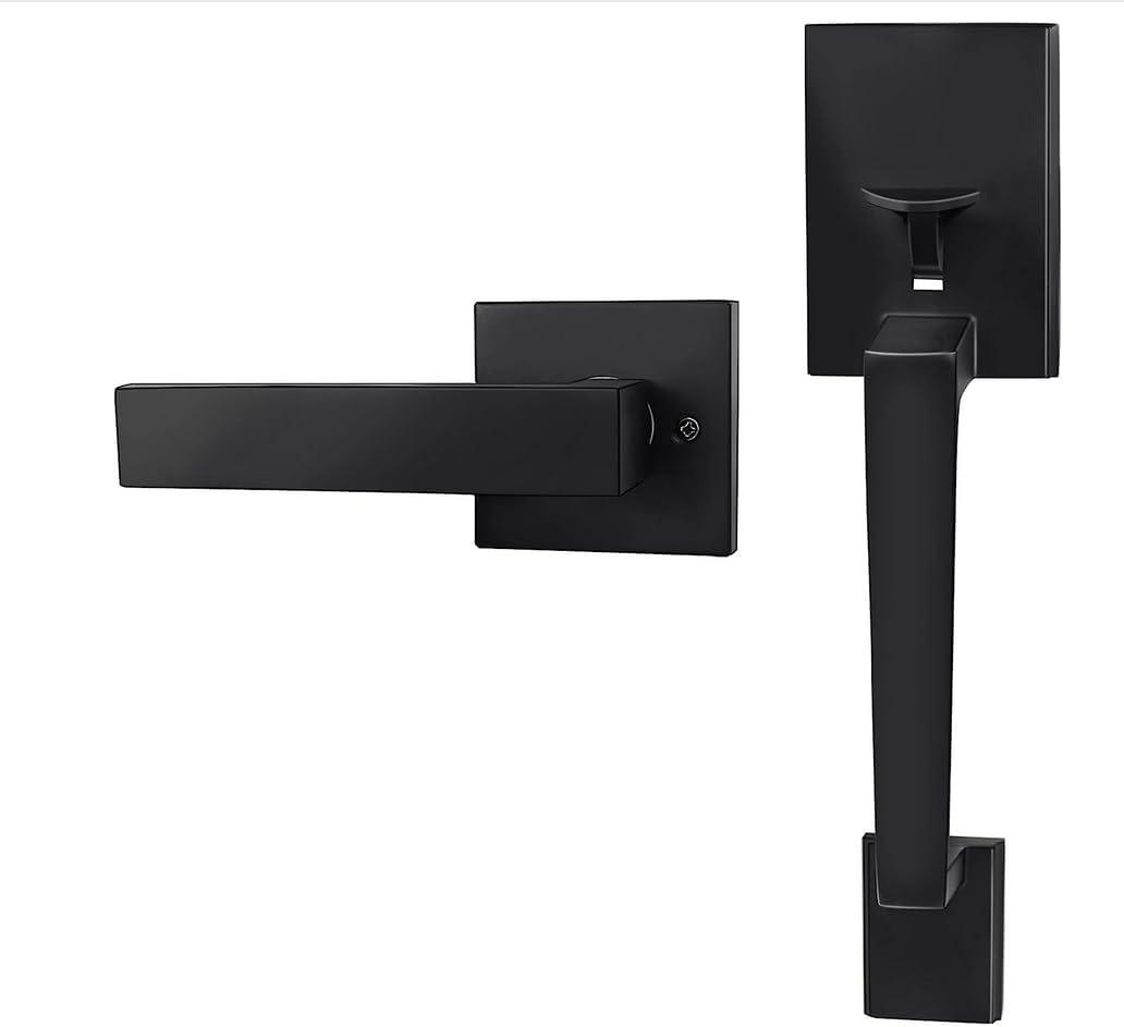 Front Door Handle Lockset for Entry Door in Matt Black Finish Without Deadbolt fit Smart Lock